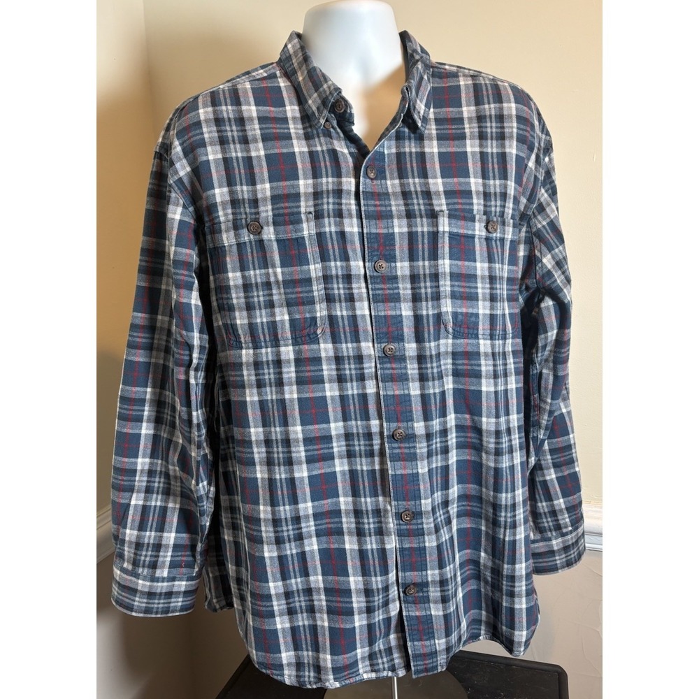 Duluth Trading Co Blue Free Swingin Plaid Flannel Shirt Mens XL  Relaxed Fit